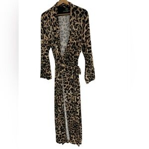 Soma Cool Nights LONG Robe Cheetah Print Tie Waist L/XL Rayon Spandex